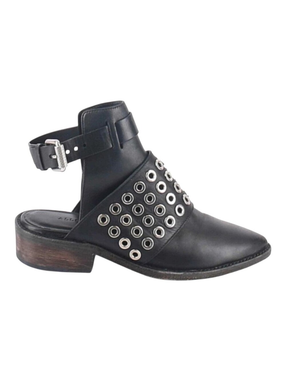 All Saints Yannis Black Leather Open Back Ankle Boots Booties 41